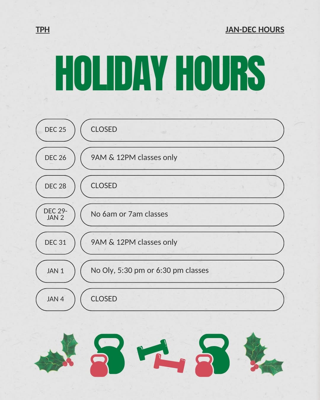 2025 Holiday Hours